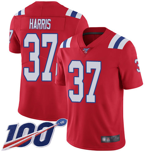 New England Patriots Football #37 100th Season Limited Red Men Damien Harris Alternate NFL Jersey->women nfl jersey->Women Jersey